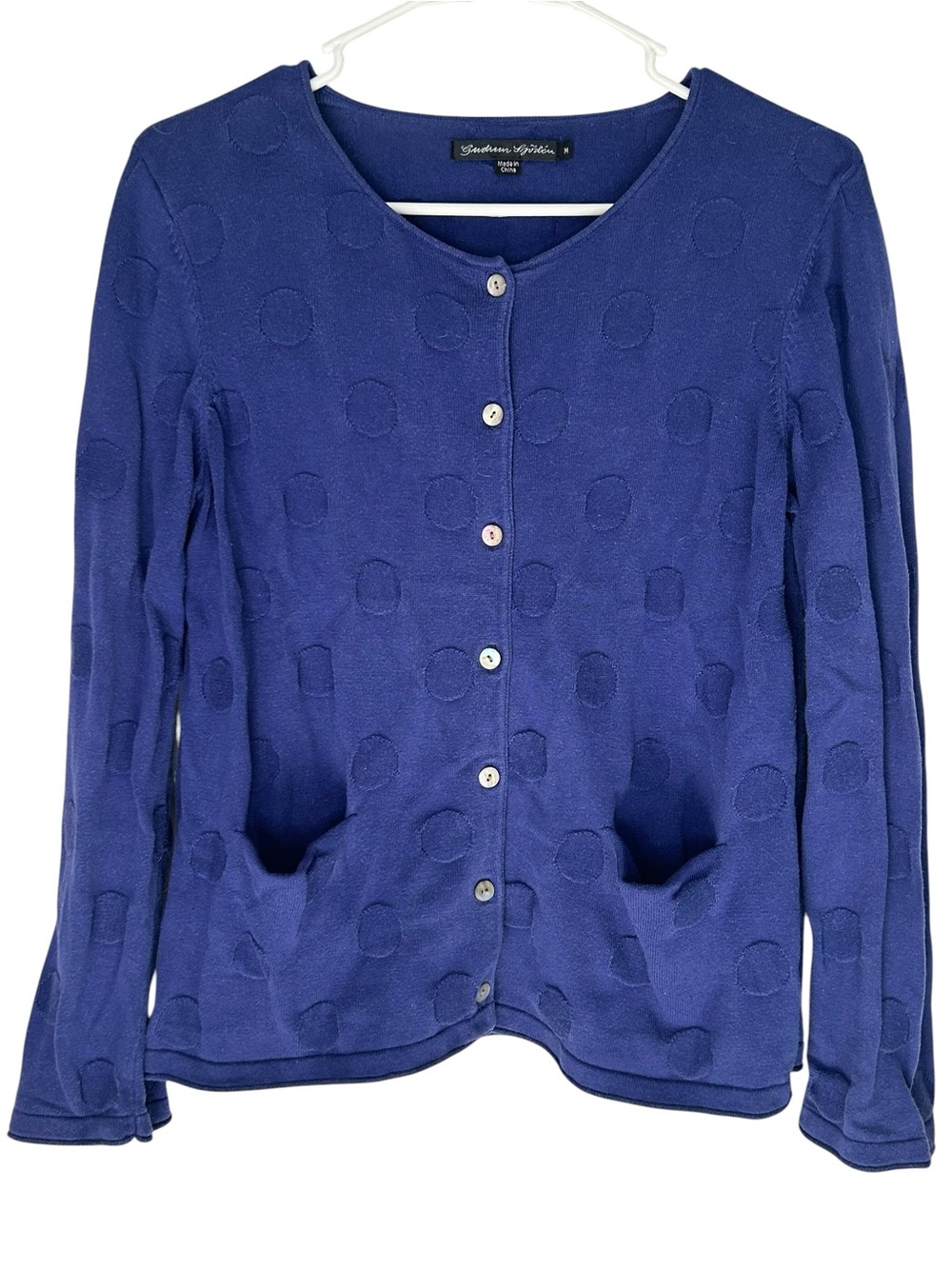 Womens Cardigan Sweater Blue Purple Polka Dot Gudrun Sjoden Size M